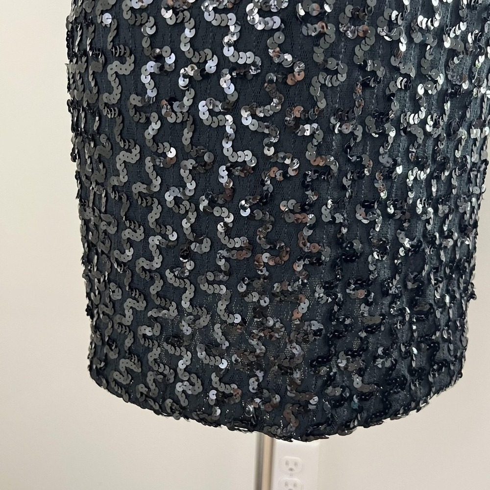 Vtg Petite Lanz Black Sequin Mini Cocktail Dress Made in USA Holiday Party Goth - Picture 8 of 9